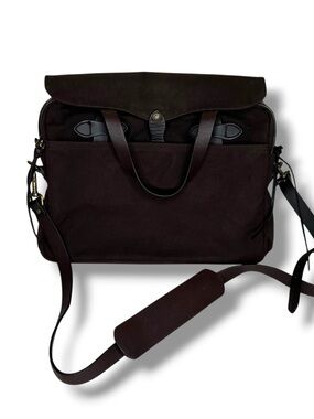 Filson Rugged Twill Original Briefcase Brown Bridle Leather Laptop Messenger USA